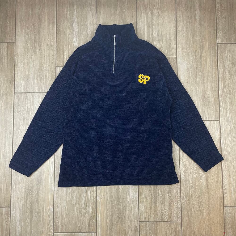 Vintage Southpole Chenille Knit Quarter Zip Sweater Mens XXL Navy Blue Y2K